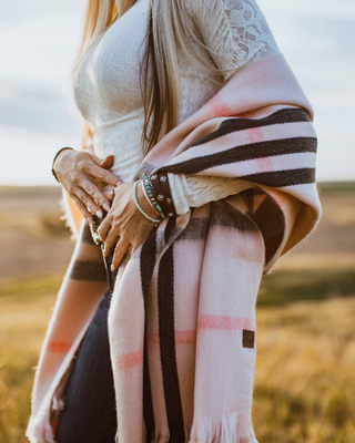 Cherry Blossom Metro Plaid Alpaca Blanket Scarf