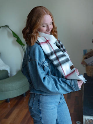 Bone Metro Plaid Alpaca Scarf