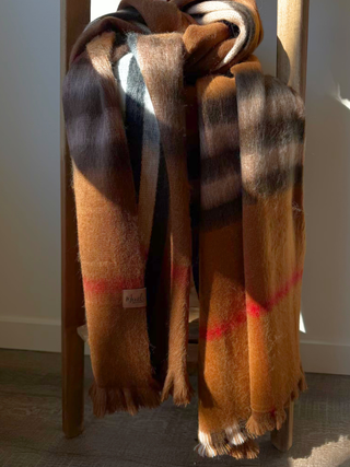 Cognac Metro Plaid Alpaca Blanket Scarf