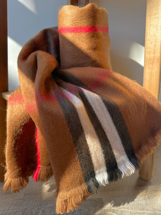 Cognac Metro Plaid Alpaca Blanket Scarf