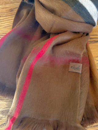 Cognac Metro Plaid Alpaca Blanket Scarf