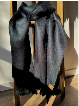 Midnight Black Alpaca Blanket Scarf