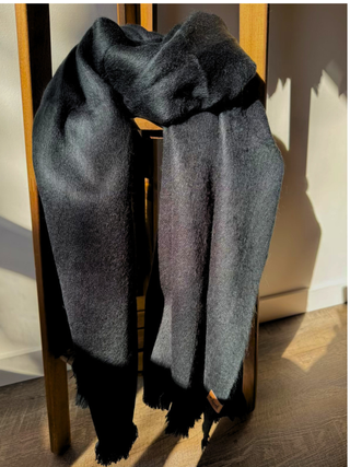 Midnight Black Alpaca Blanket Scarf