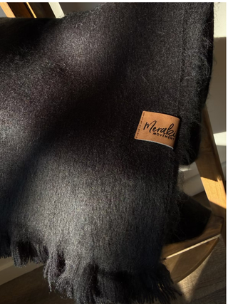 Midnight Black Alpaca Blanket Scarf