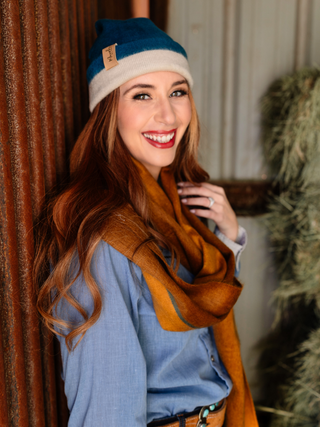 Teal & Cream Reversible Alpaca Beanie