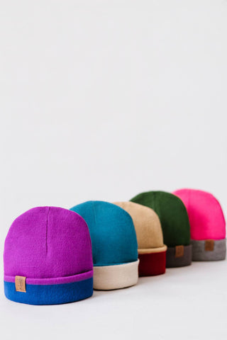 Blue and Fuchsia Reversible Alpaca Beanie