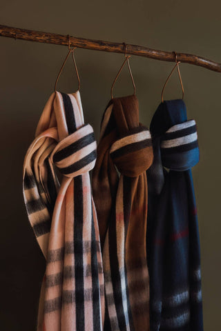 Cognac Metro Plaid Alpaca Blanket Scarf