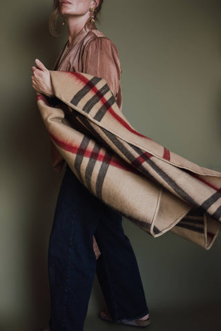 Camel Metro Plaid Alpaca Throw Blanket