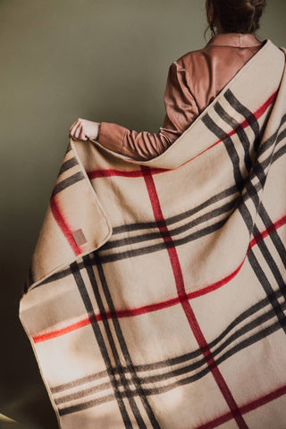 Camel Metro Plaid Alpaca Throw Blanket