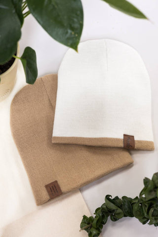 White and Beige Reversible Alpaca Beanie
