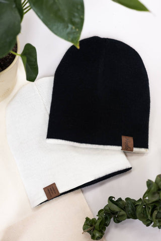 Black and White Reversible Alpaca Beanie