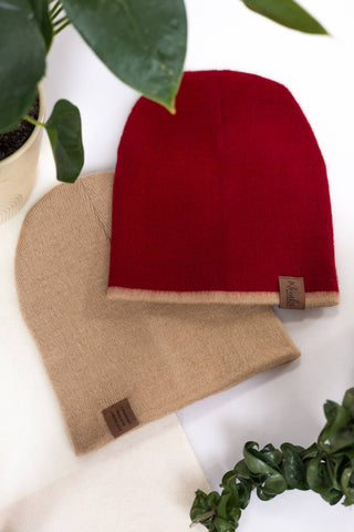 Red and Beige Reversible Alpaca Beanie