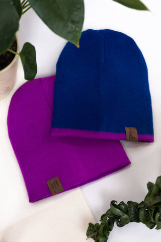 Blue and Fuchsia Reversible Alpaca Beanie