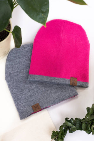 Pink and Grey Reversible Alpaca Beanie