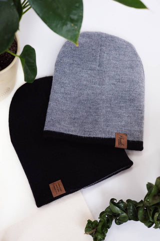 Black & Grey Reversible Alpaca Beanie