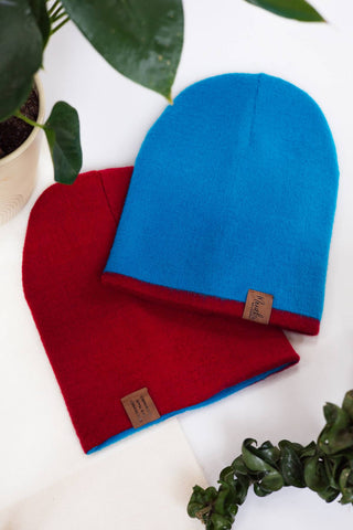 Blue and Red Reversible Alpaca Beanie