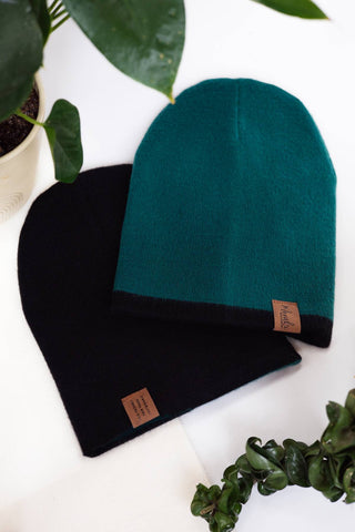 Emerald and Black Reversible Alpaca Beanie