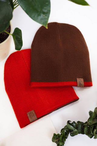 Brown and Rust Reversible Alpaca Beanie