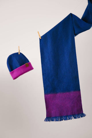 Blue and Fuchsia Reversible Alpaca Beanie