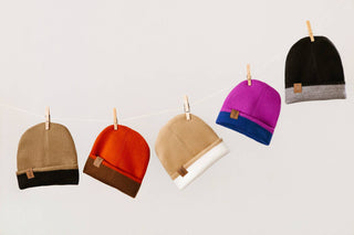 White and Beige Reversible Alpaca Beanie