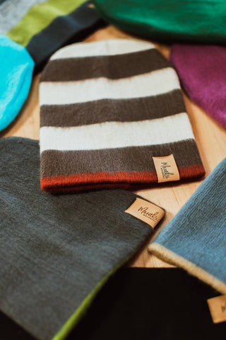 Cream Striped Reversible Alpaca Beanie | Meraki Movement